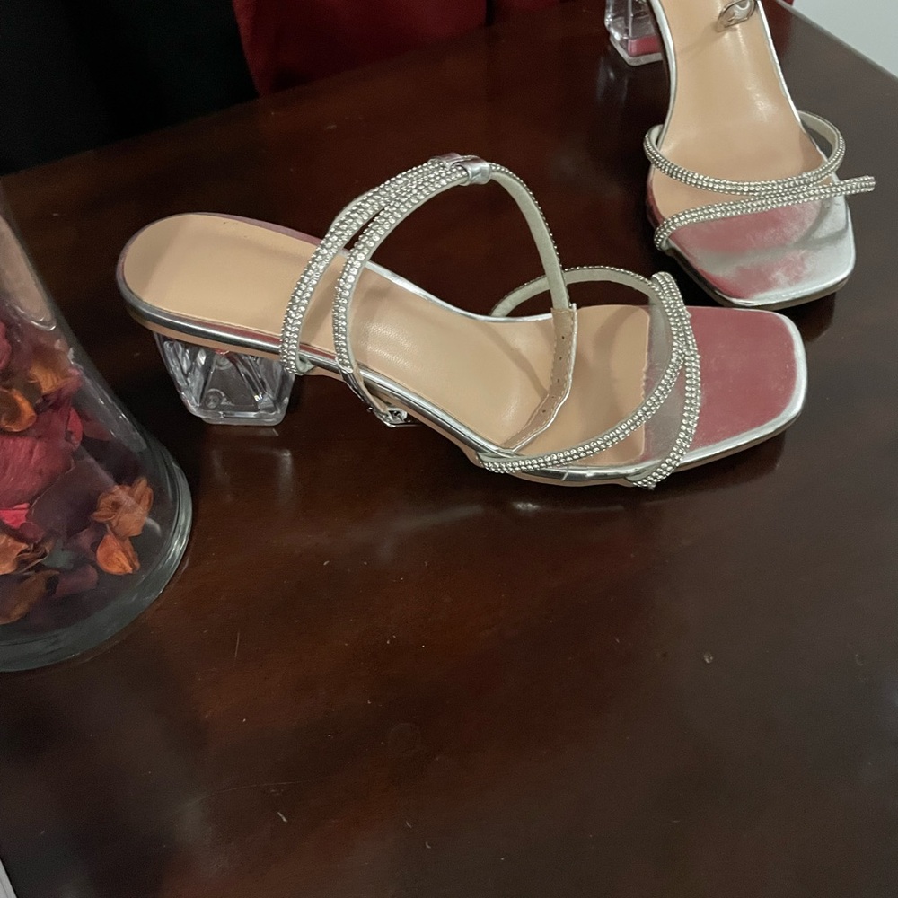 Elegant Silver Strappy Women's Heels